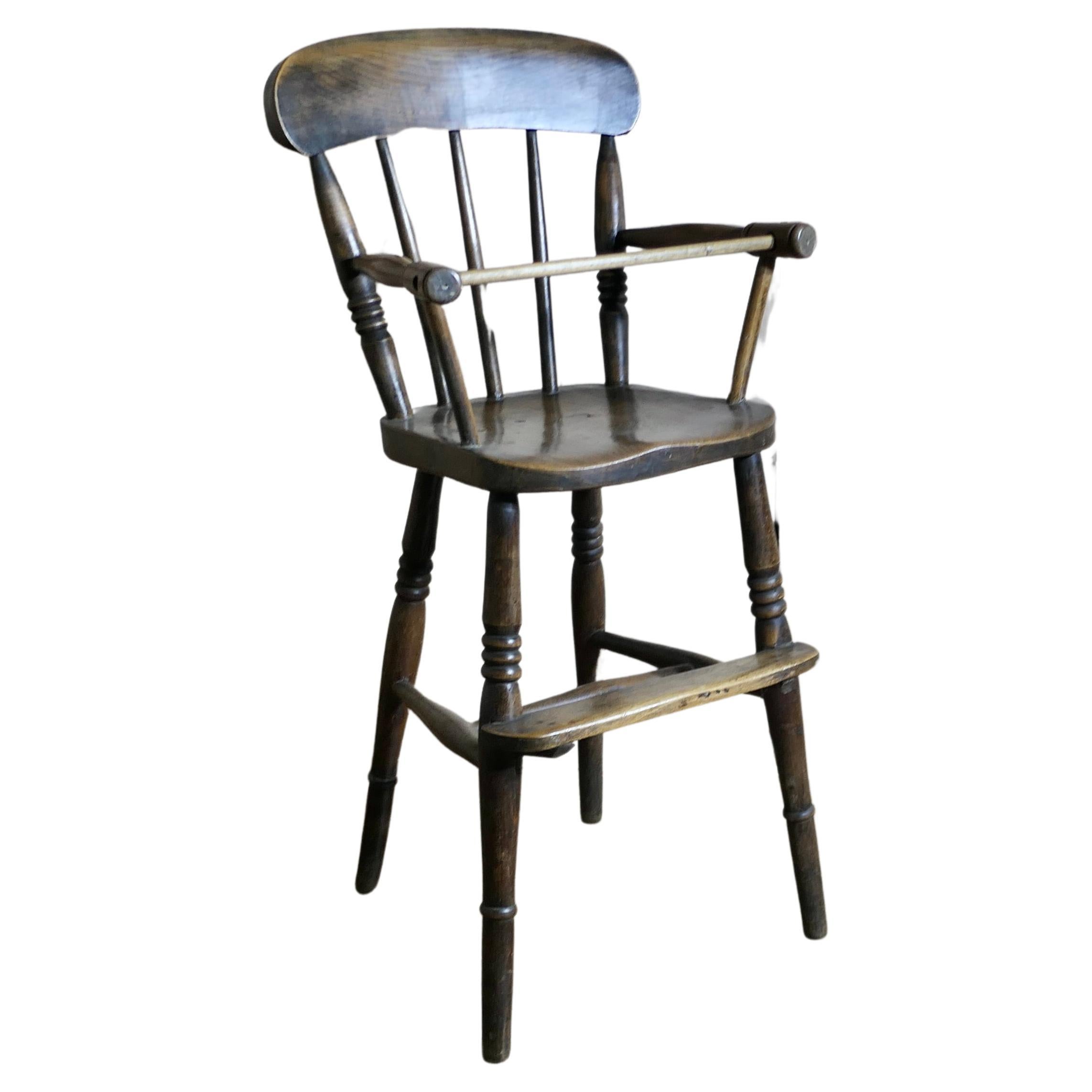 19th Century Beech and Bur Elm Childs High Chair  A lovely and rare piece