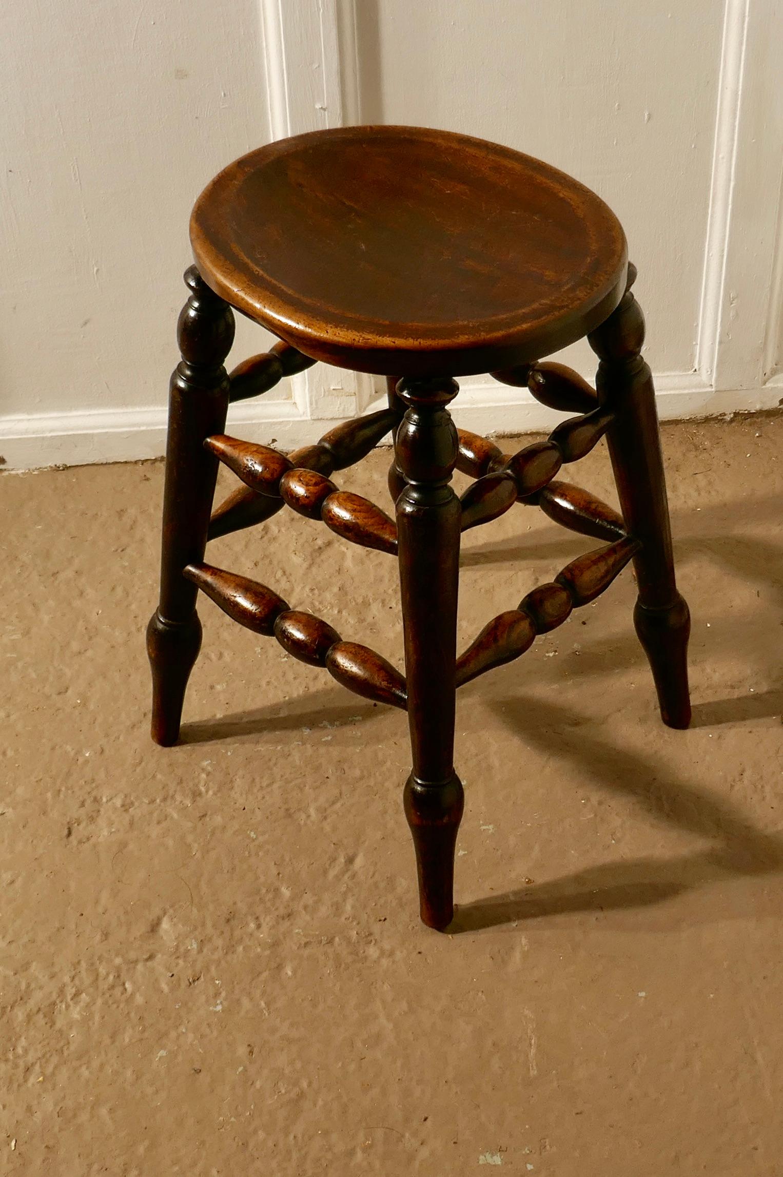 19th century beech and elm farmhouse kitchen or bar high stool

A lovely country piece with a superb dark color and a gorgeous patina, it has a thick shaped elm seat with very attractive turned legs and stretchers
The stool is good and sound, it