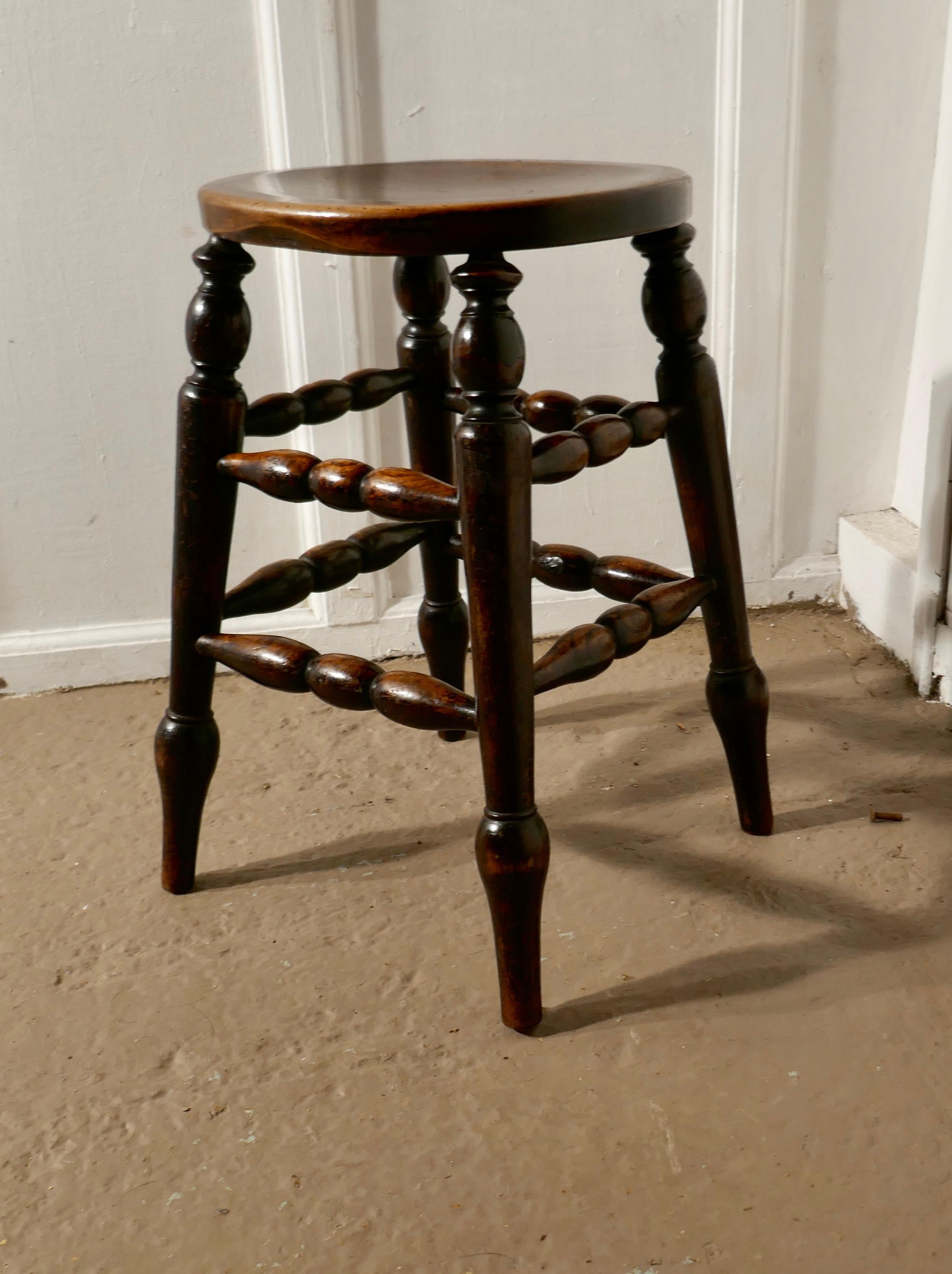 Country 19th Century Beech and Elm Farmhouse Kitchen or Bar High Stool