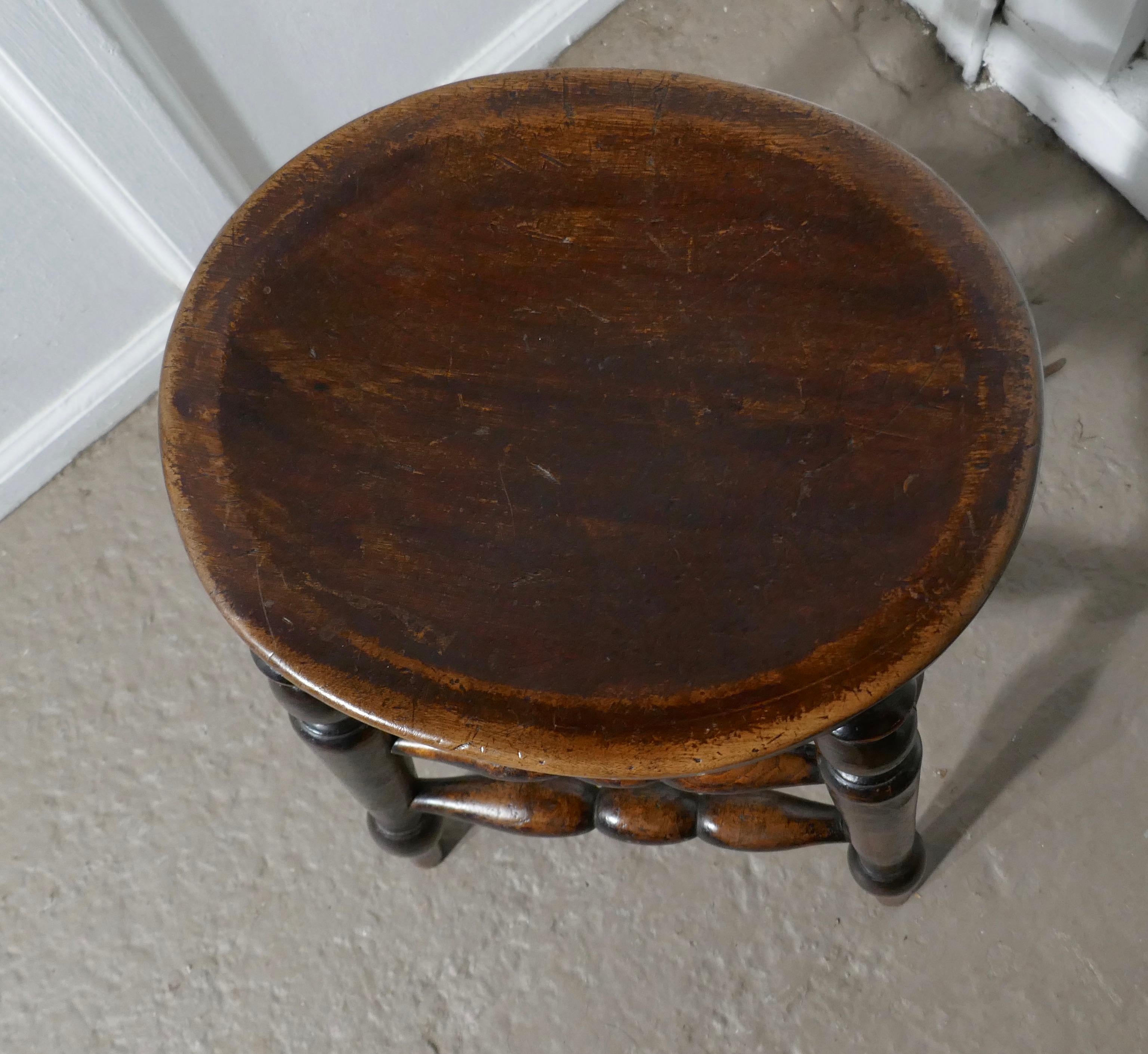 19th Century Beech and Elm Farmhouse Kitchen or Bar High Stool 1