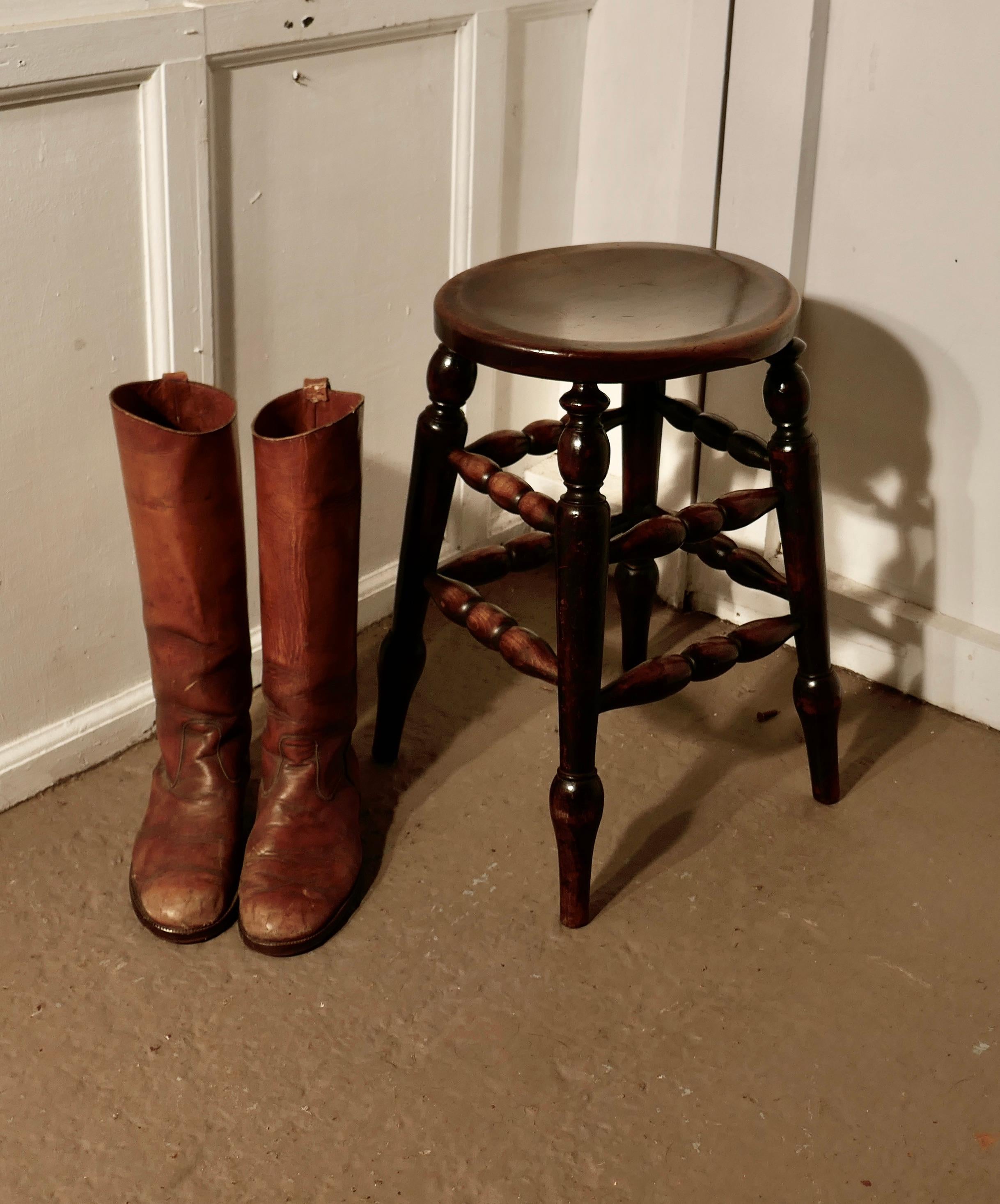 19th Century Beech and Elm Farmhouse Kitchen or Bar High Stool 2