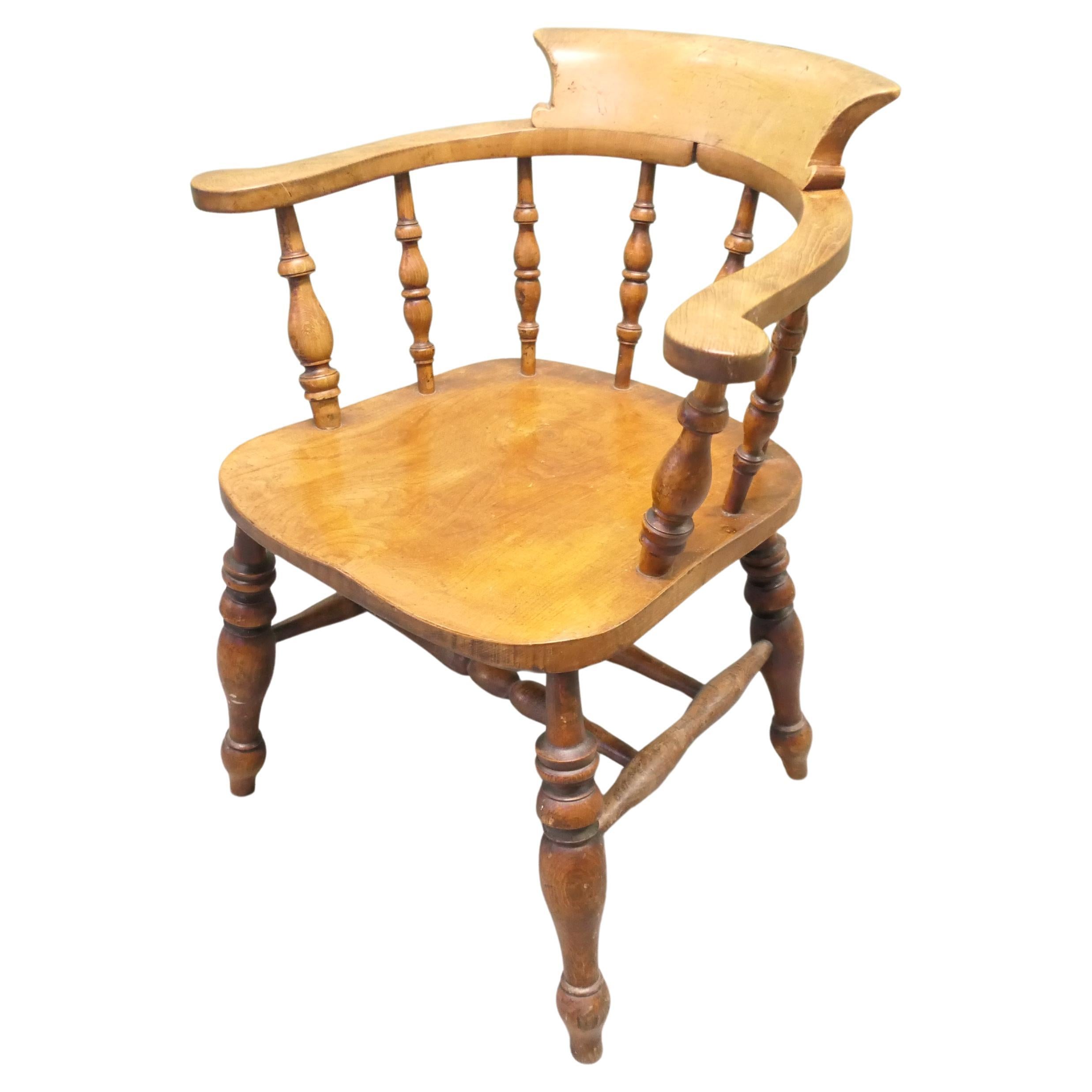 19th Century Beech and Elm Smokers Bow Office or Desk Chair For Sale