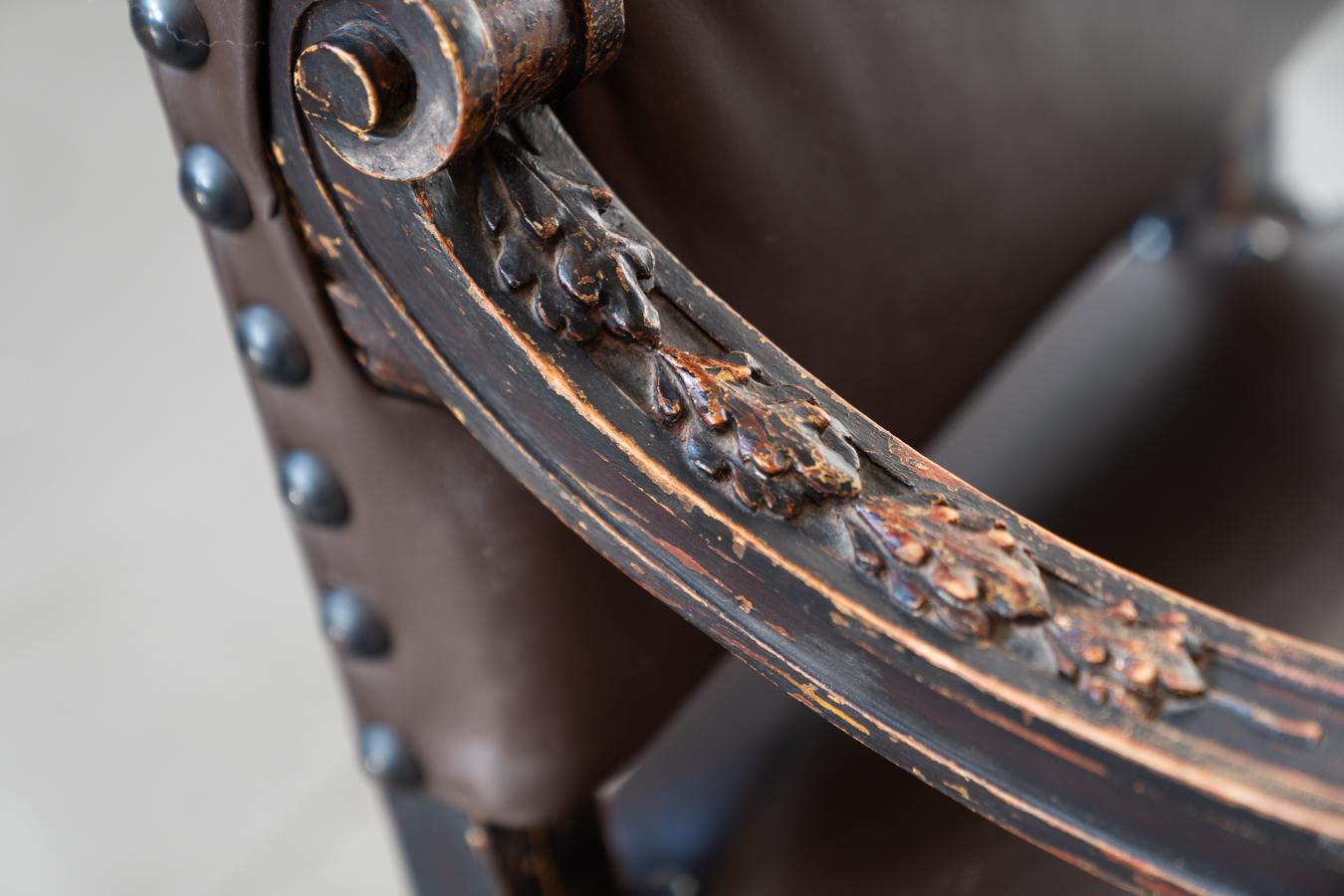 19th Century Beechwood, Metal, and Leather Throne For Sale 9