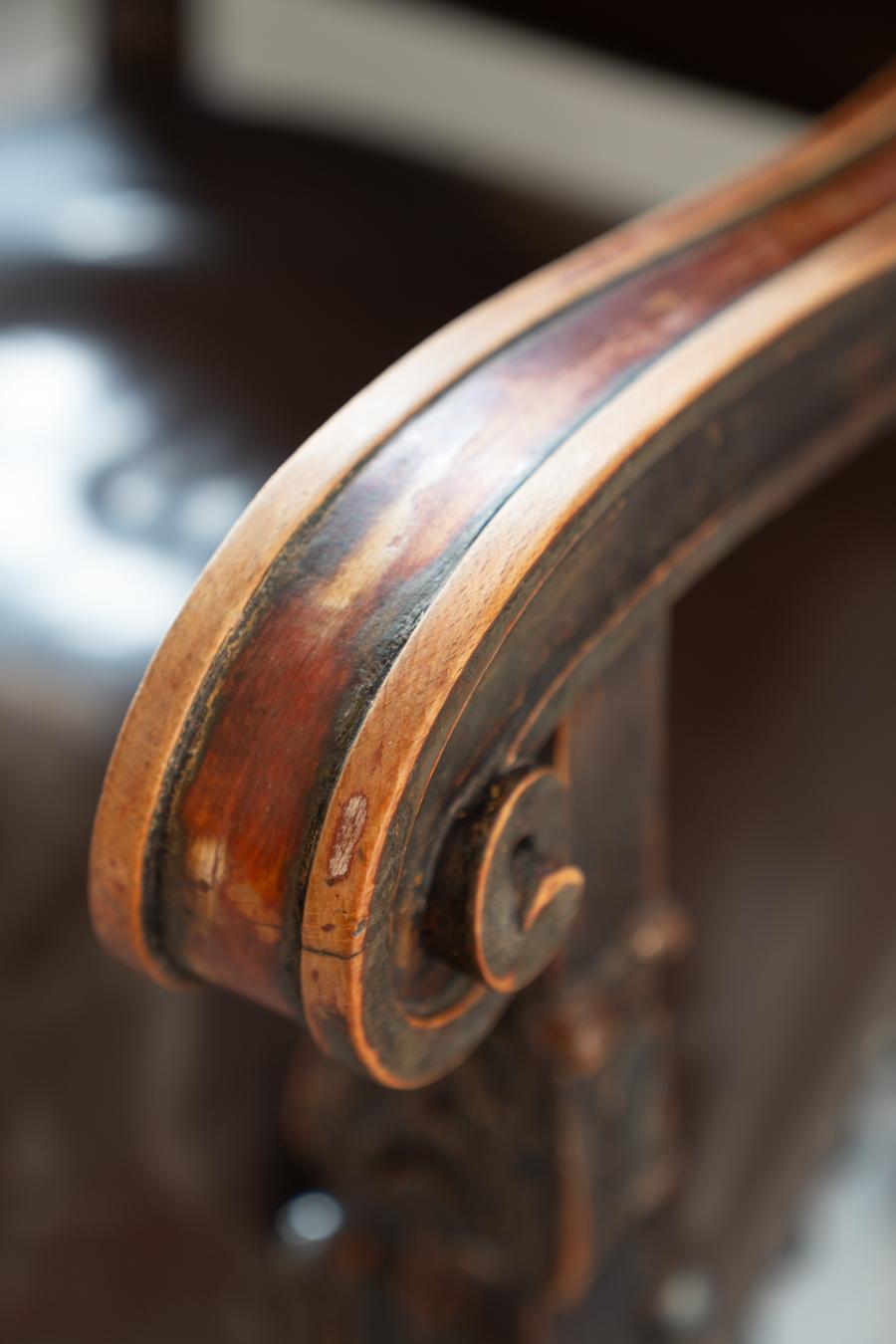 19th Century Beechwood, Metal, and Leather Throne For Sale 11