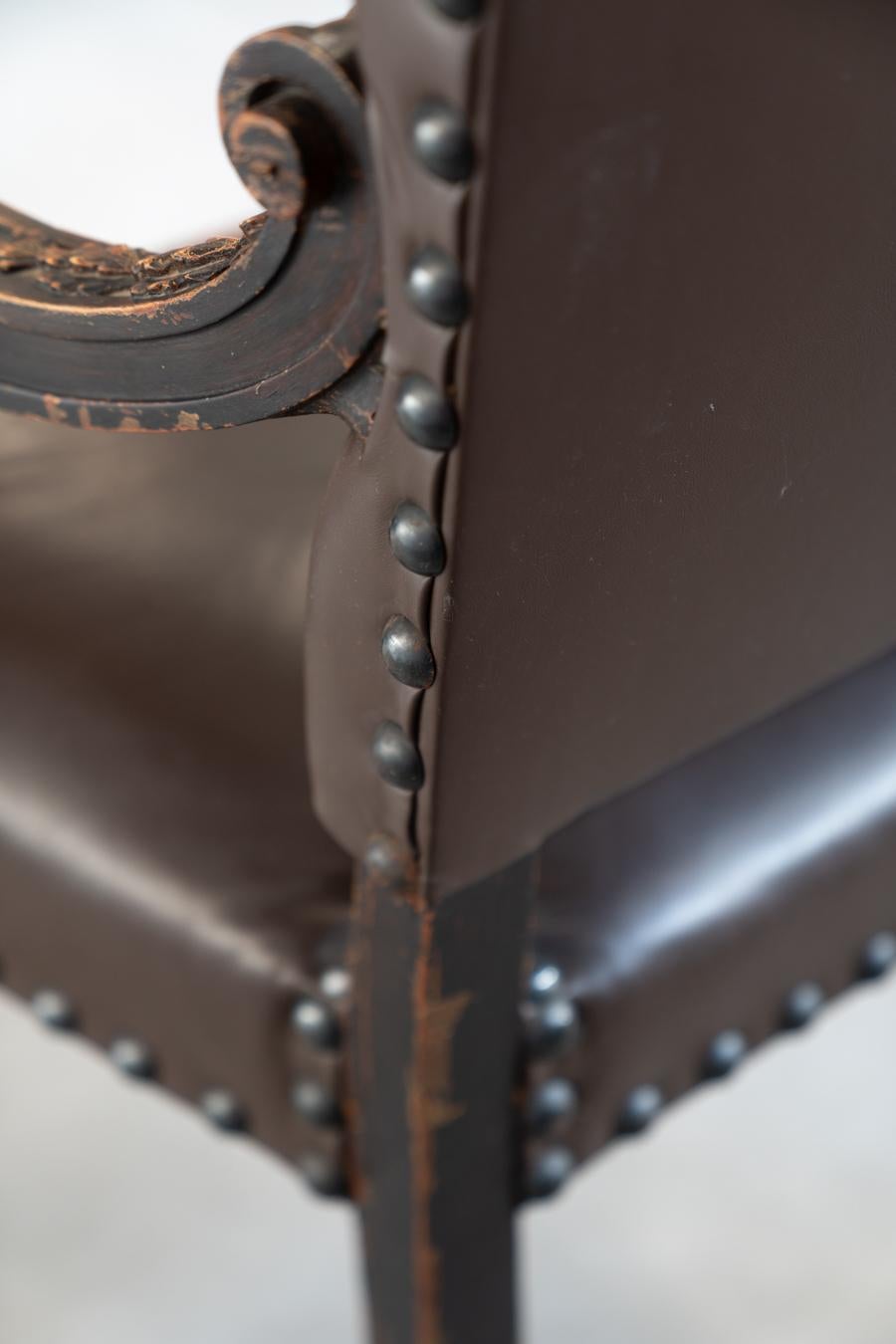 19th Century Beechwood, Metal, and Leather Throne For Sale 12
