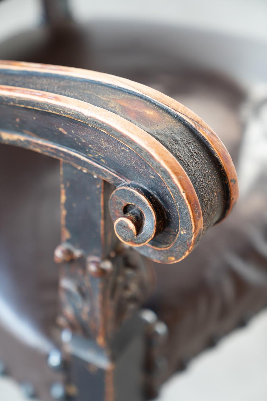 19th Century Beechwood, Metal, and Leather Throne For Sale 2