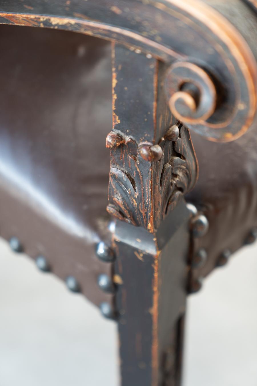19th Century Beechwood, Metal, and Leather Throne For Sale 3