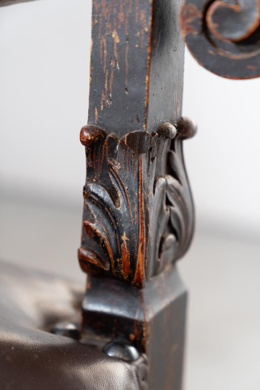 19th Century Beechwood, Metal, and Leather Throne For Sale 5