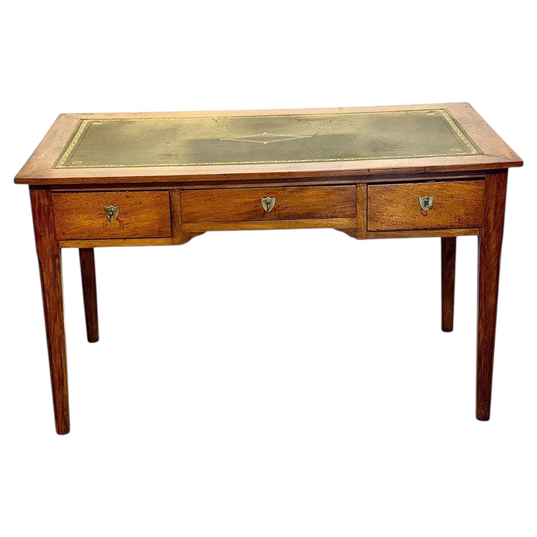 19th Century Beechwood Writing Desk with Leather Top & Side Pull-Out Slides For Sale