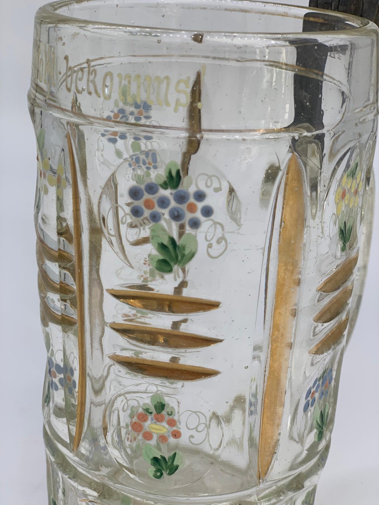 19th Century Beer Mug with Flowers and Gold Detail and Diamond Cut For Sale 3
