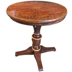 19th Century Biedermeier Round Top Mahogany Center Table with Line Inlay