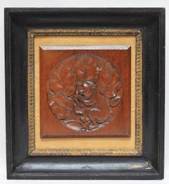 19th Century Belgian Art Nouveau Carved Wood Plaque Depicting a Monkey