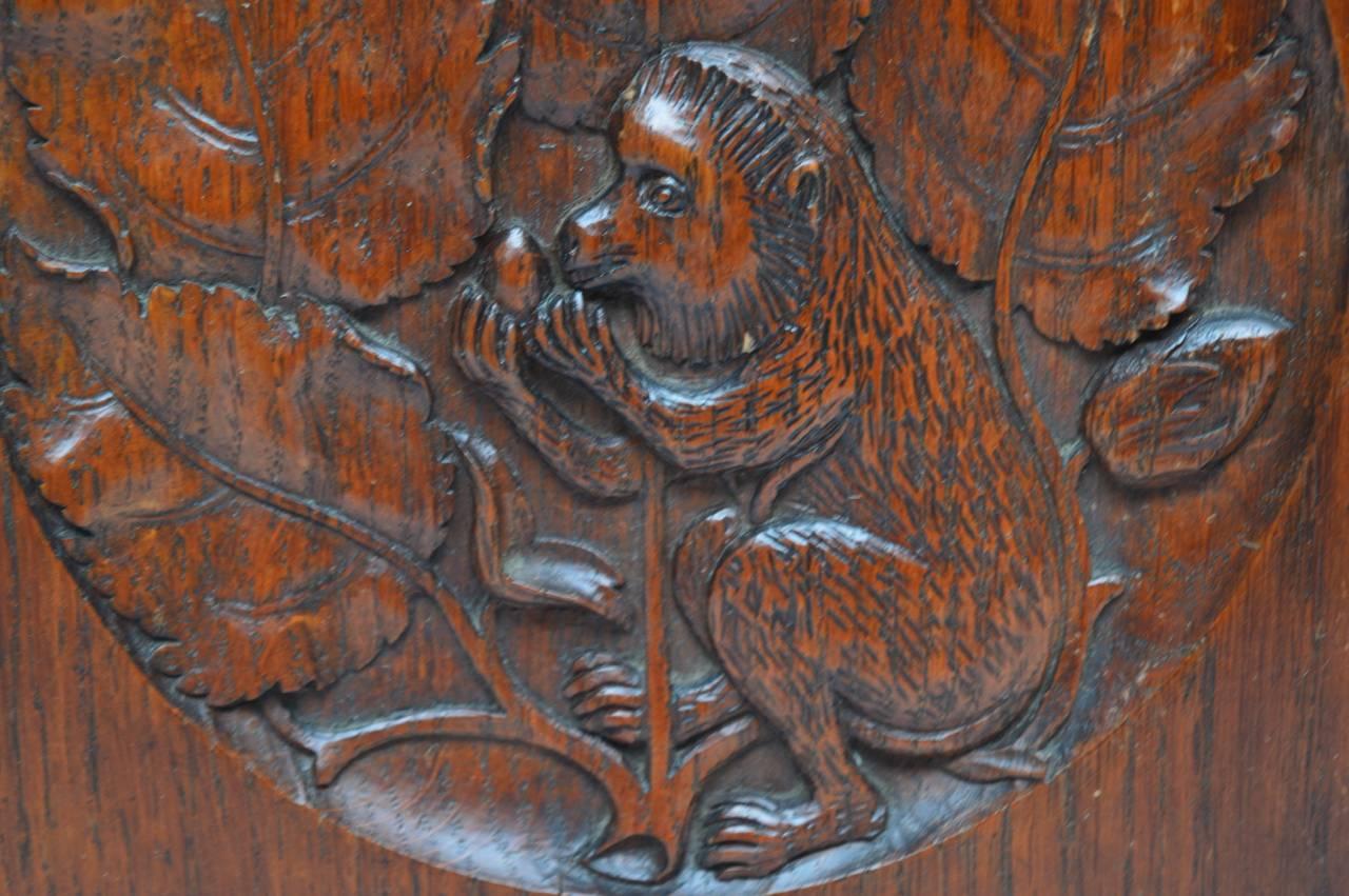 Oak 19th Century Belgian Art Nouveau Carved Wood Plaque Depicting a Monkey For Sale