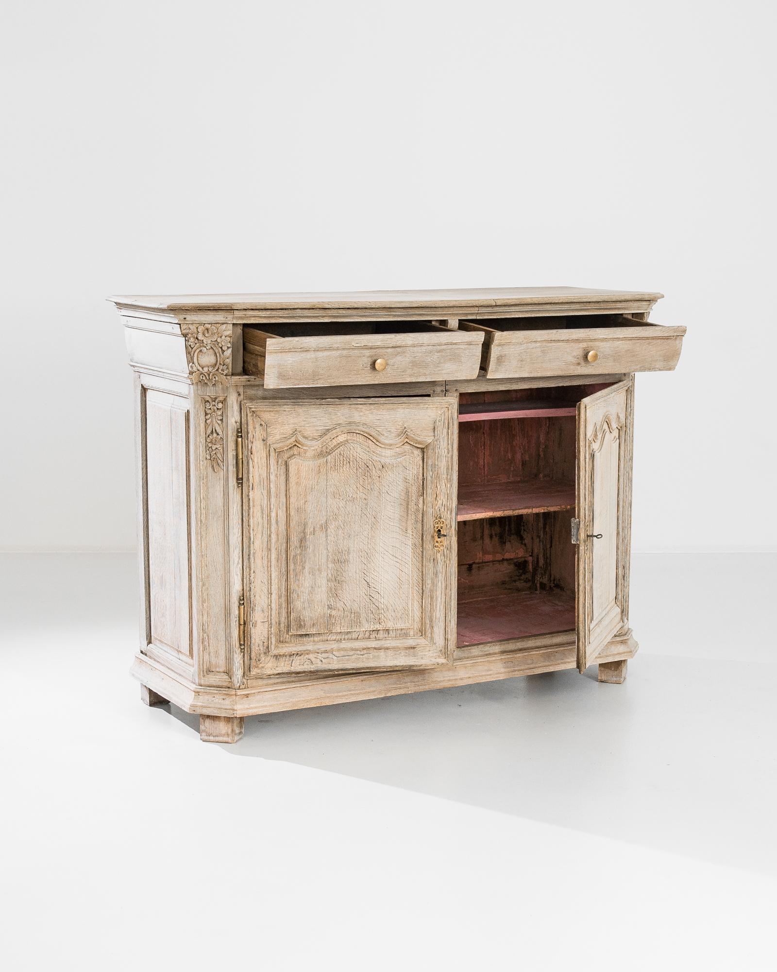 Hand-Carved 19th Century Belgian Bleached Oak Buffet