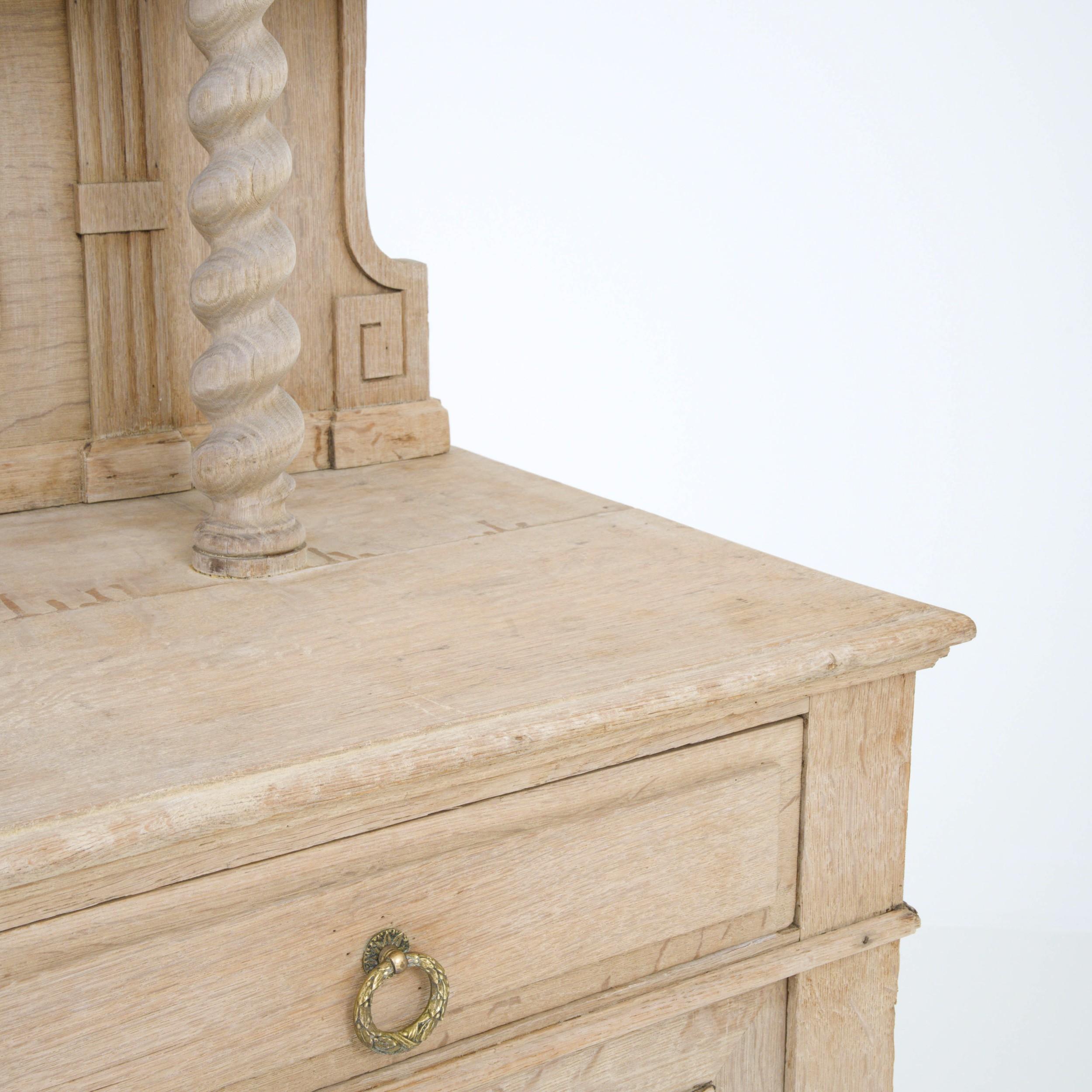 19th Century Belgian Bleached Oak Buffet with Sculpted Shelf For Sale 6