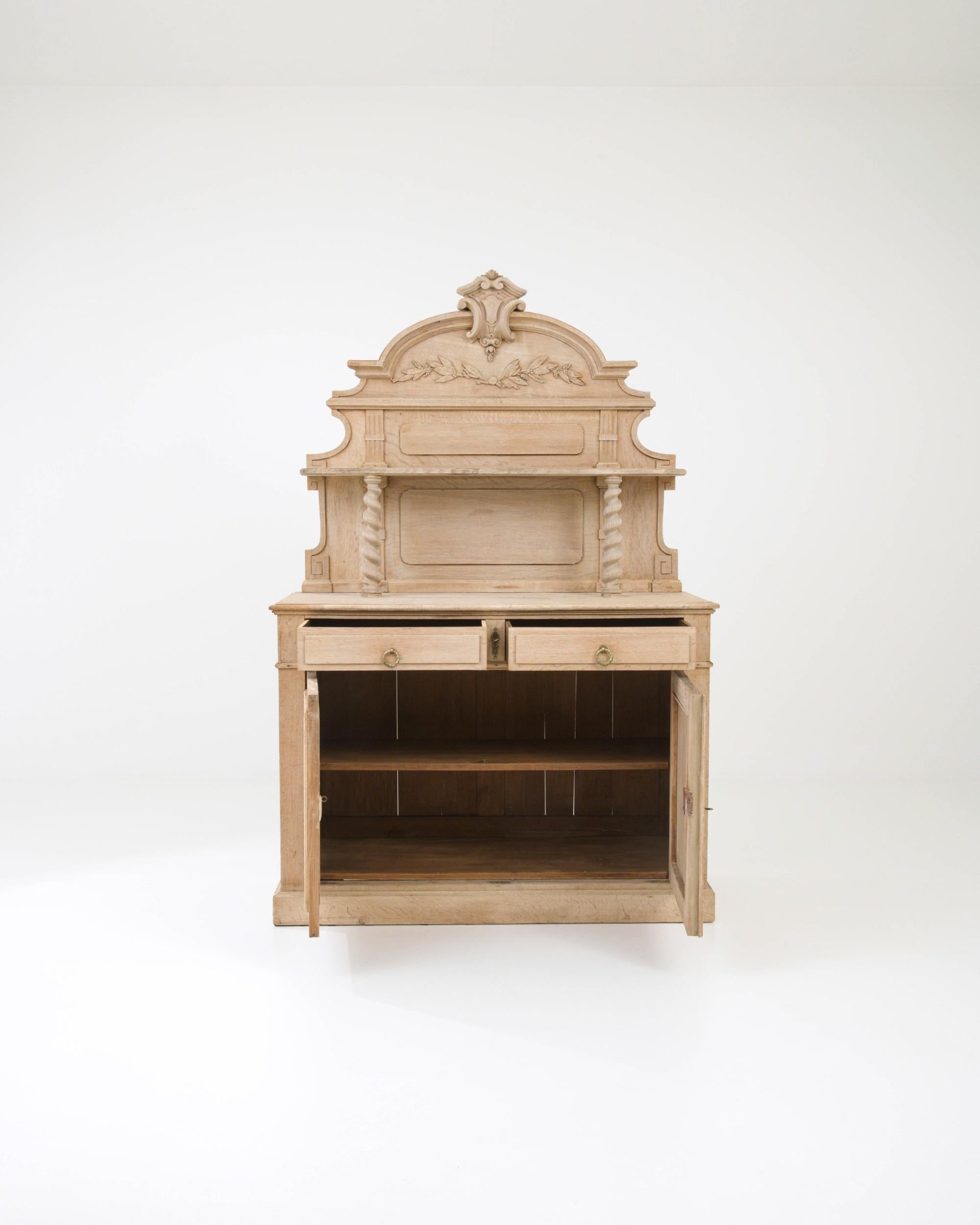Neoclassical Revival 19th Century Belgian Bleached Oak Buffet with Sculpted Shelf For Sale