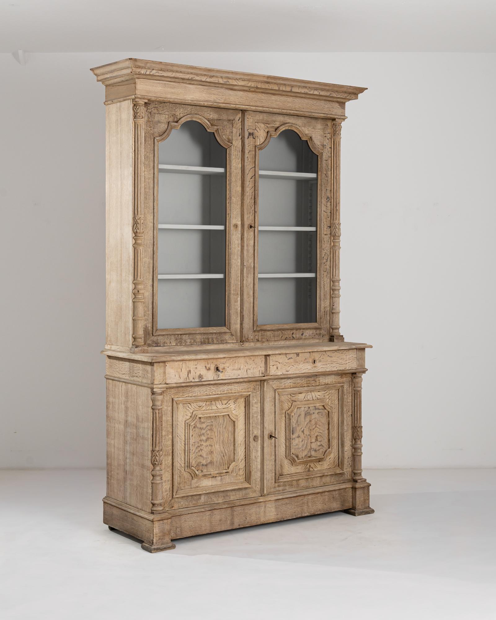 19th Century Belgian Bleached Oak Vitrine In Good Condition In High Point, NC