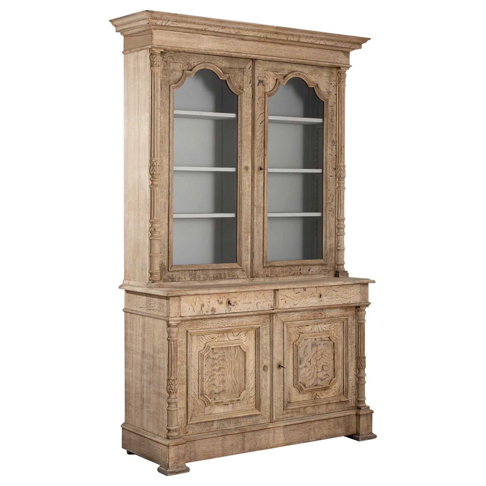 19th Century Belgian Bleached Oak Vitrine