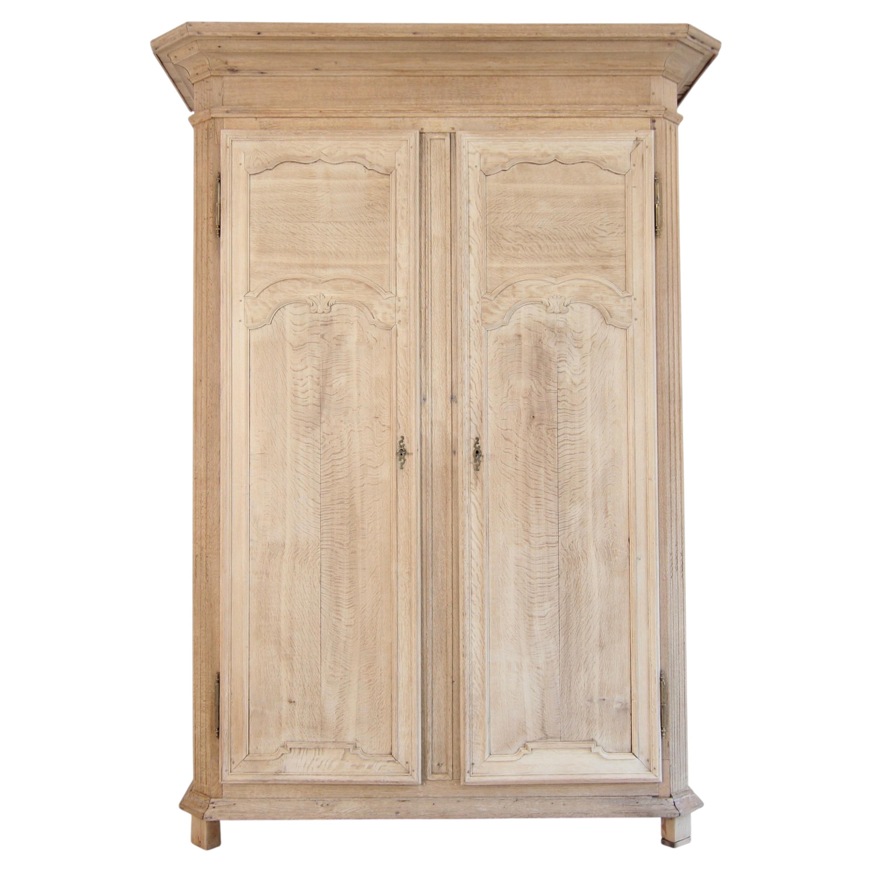 19th Century Belgian Bleached Oak Wardrobe or Armoire