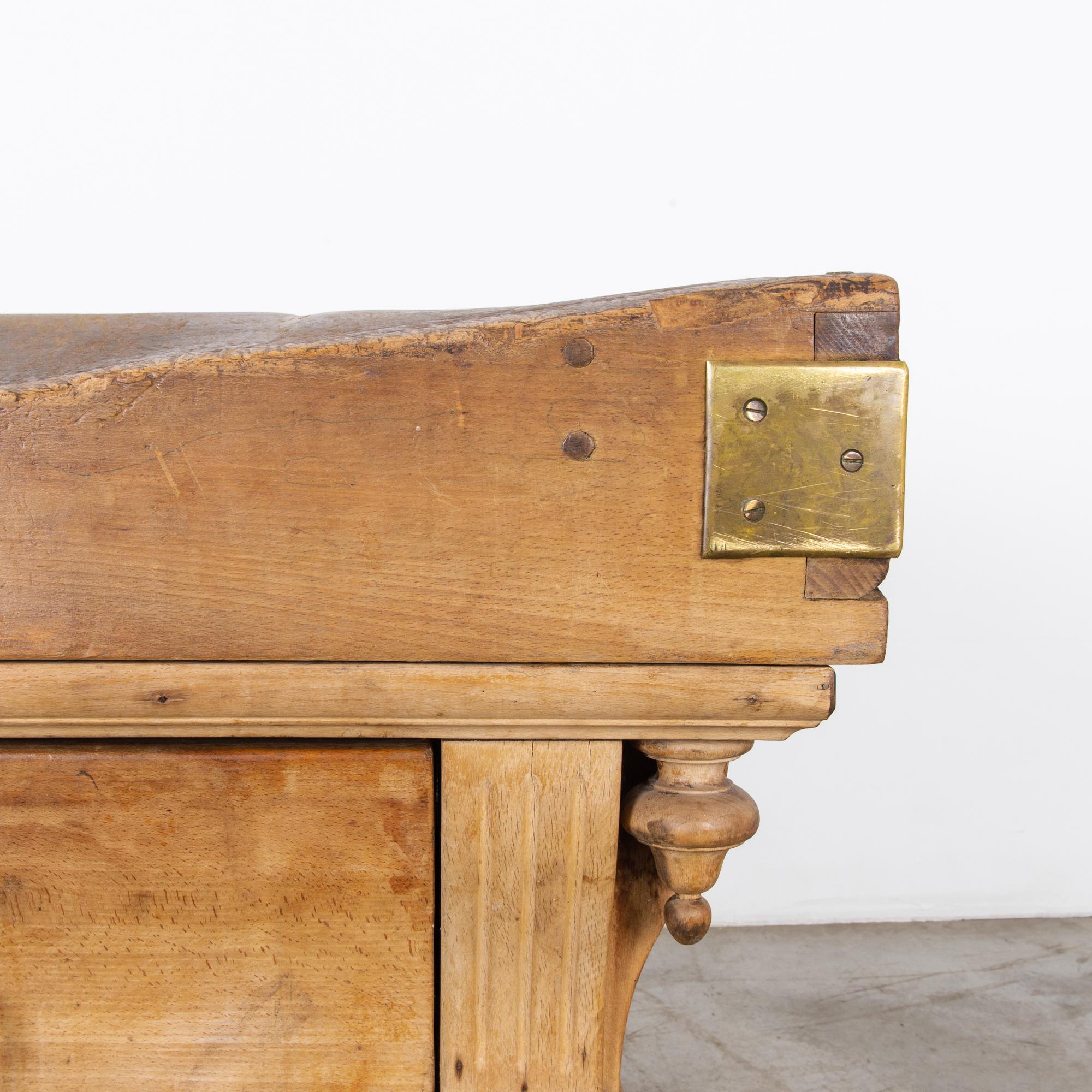 Brass 19th Century Belgian Butcher Block Table