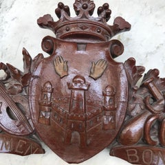 19th Century Belgian Carved Wood Women's Club Plaque