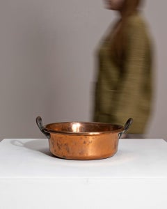 19th Century Belgian Copper Shallow Pot with Riveted Handles