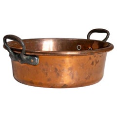 19th Century Belgian Copper Shallow Pot with Riveted Handles