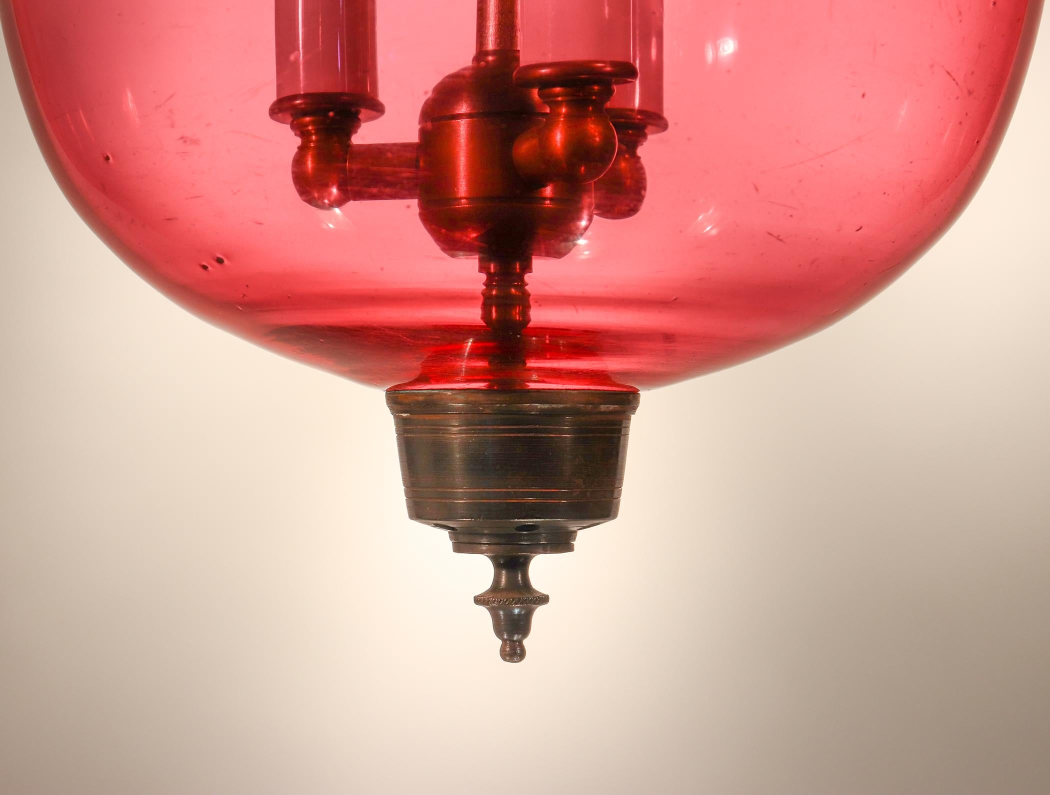 19th Century Belgian Cranberry Glass Globe Bell Jar Lantern 3