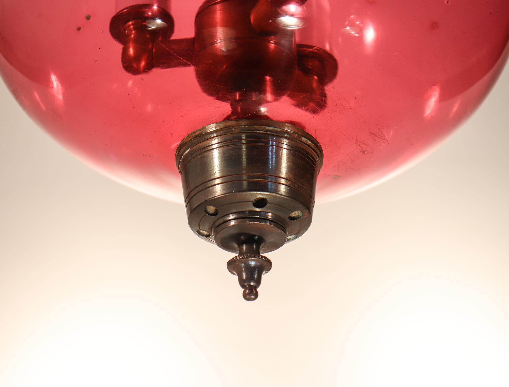 19th Century Belgian Cranberry Glass Globe Bell Jar Lantern 4