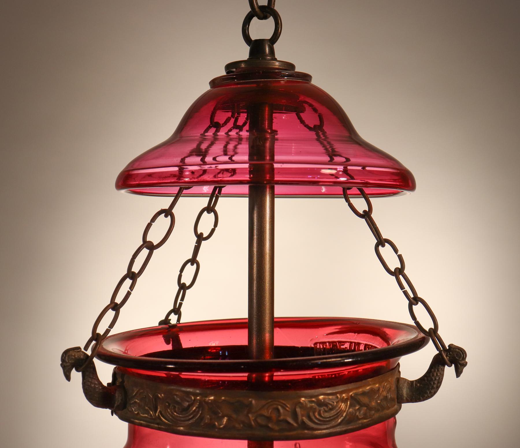 19th Century Belgian Cranberry Glass Globe Bell Jar Lantern 2
