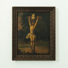 19th Century Belgian Devotional Painting in Wooden Frame