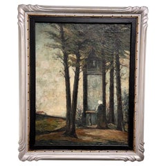 19th Century Belgian Flemish Oil Woman by the Shrine