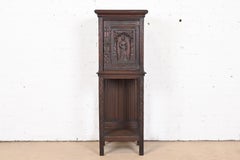 19th Century Belgian Gothic Revival Carved Dark Oak Bar Cabinet