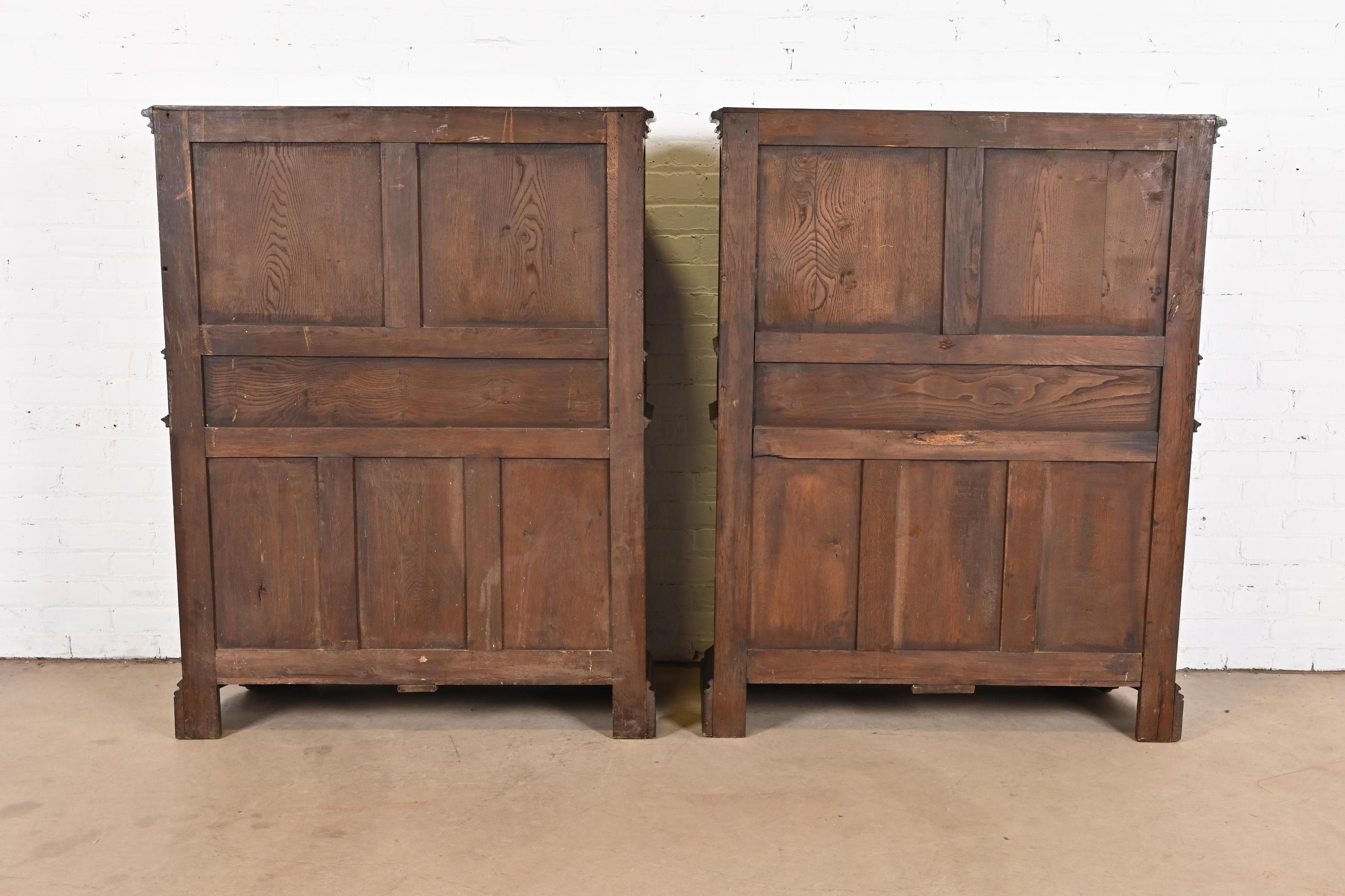 19th Century Belgian Gothic Revival Carved Dark Oak Bar Cabinets, Pair For Sale 14