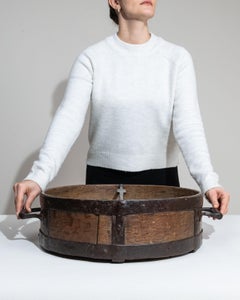 19th Century Belgian Grain Measure, Antique Wood & Metal Curiosity