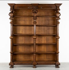 19th Century Belgian Hand Carved Oak Bookcase with Massive Figures