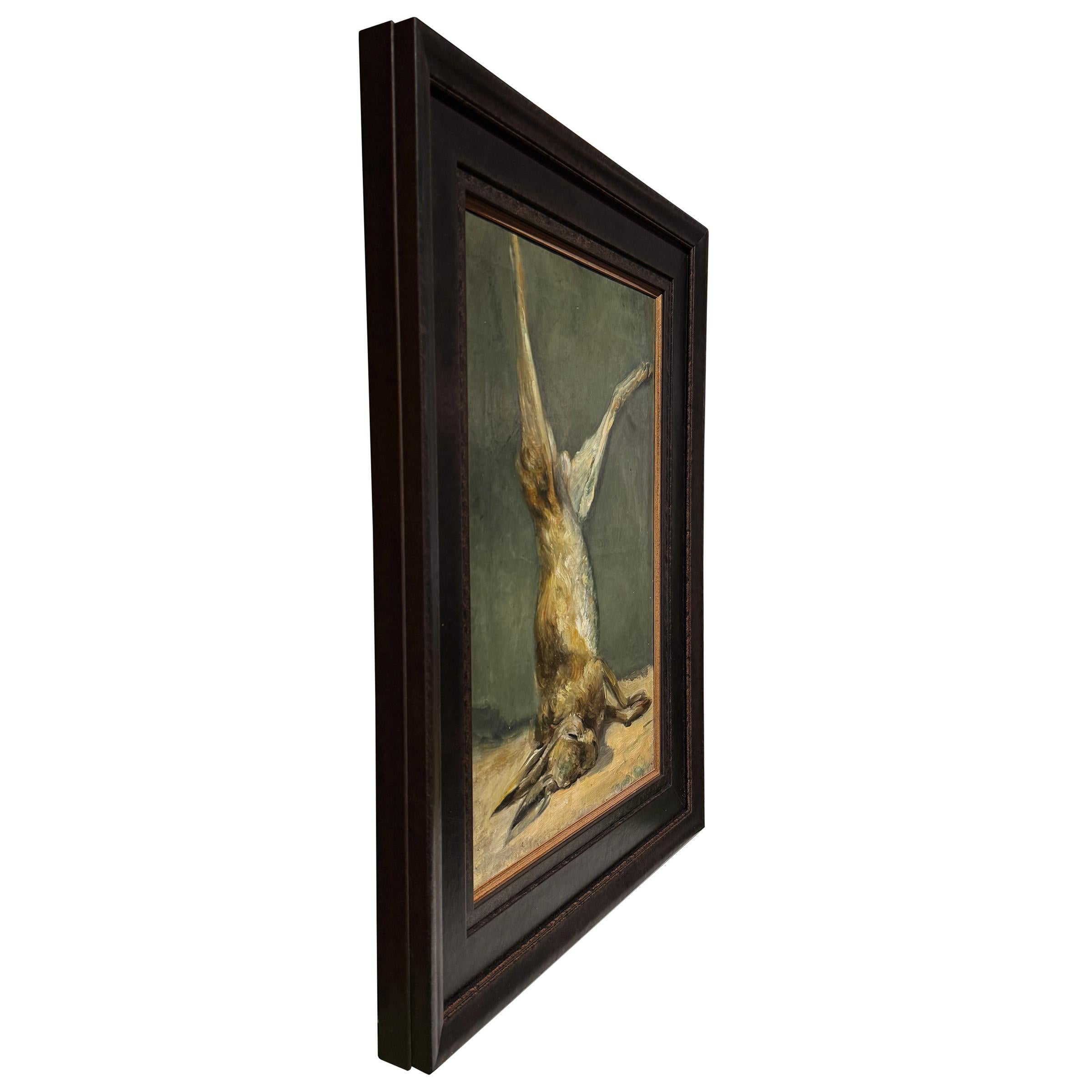 Hand-Painted 19th Century Belgian Hare Still Life Painting For Sale