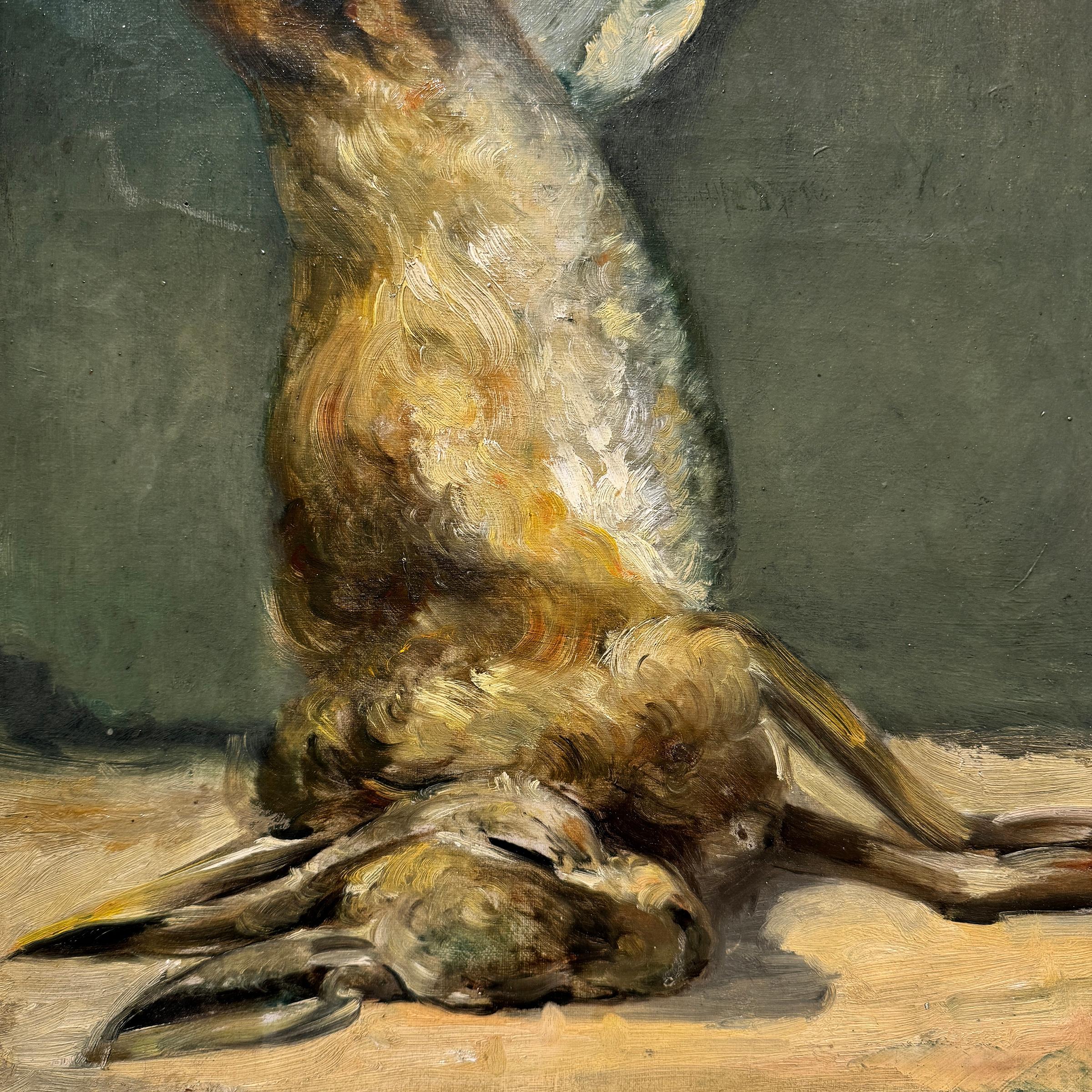 19th Century Belgian Hare Still Life Painting For Sale 3