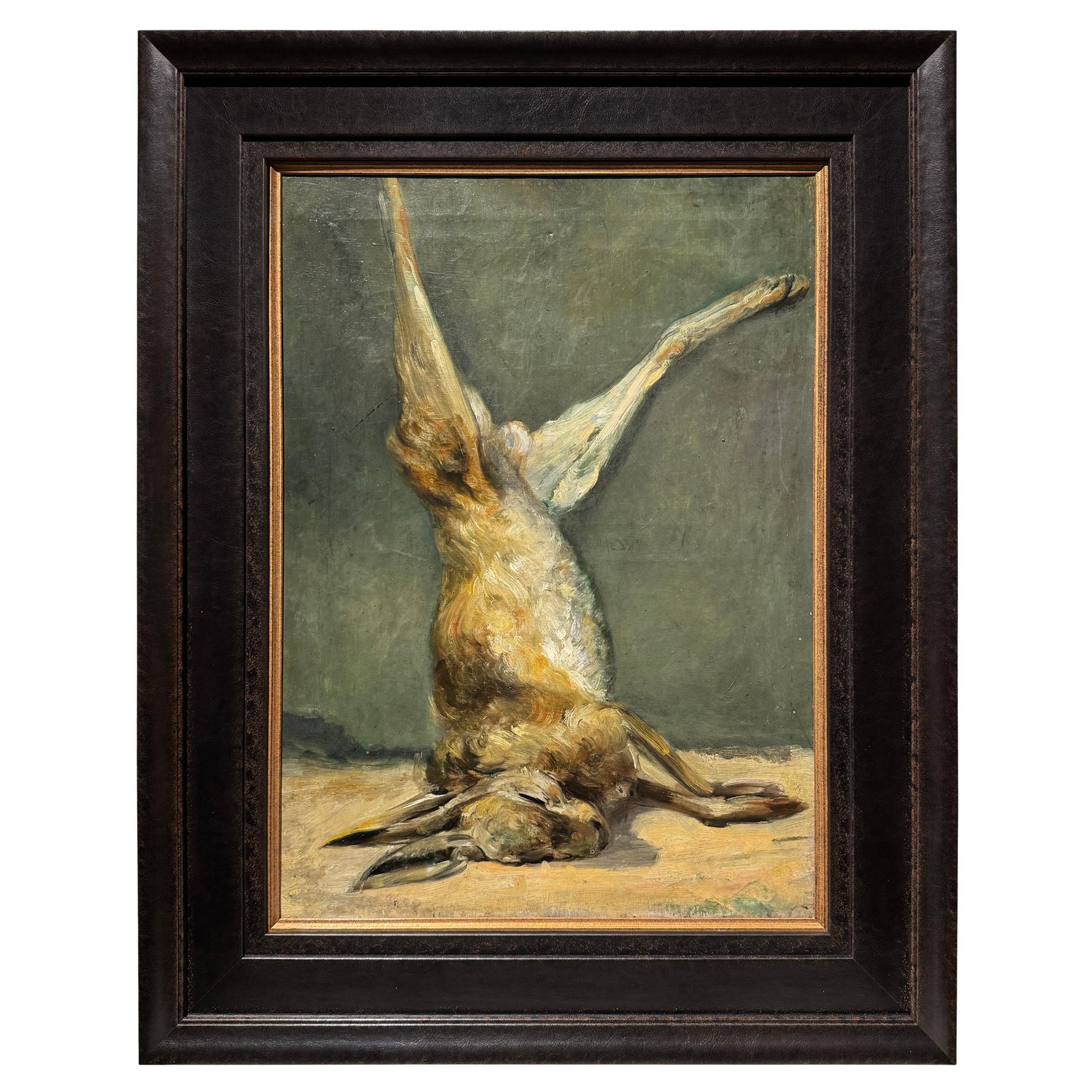 19th Century Belgian Hare Still Life Painting For Sale