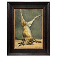 Pittura con natura morta di lepre belga del XIX secolo