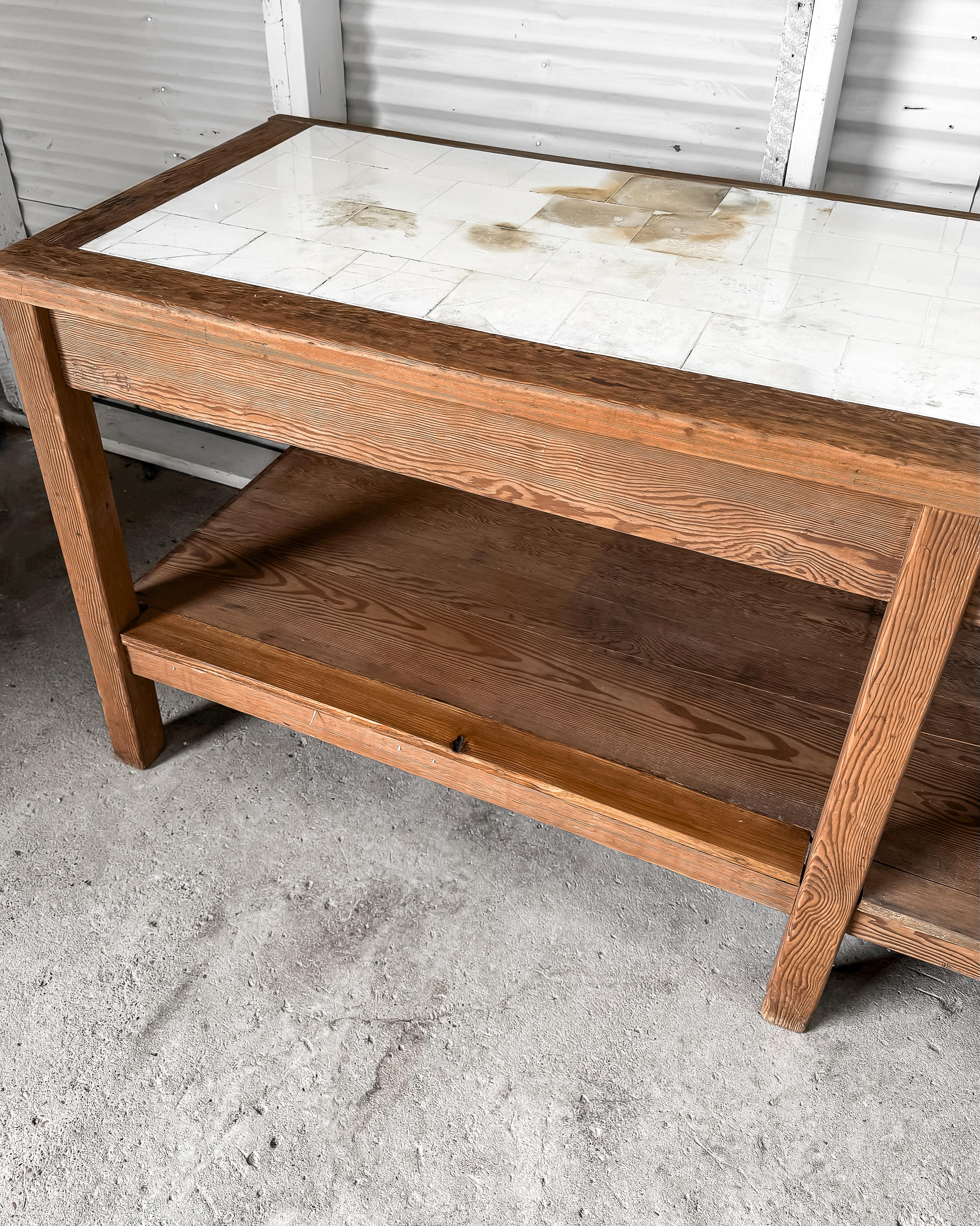 19th Century Belgian Laboratory Table with Villeroy & Boch Tile Top 8