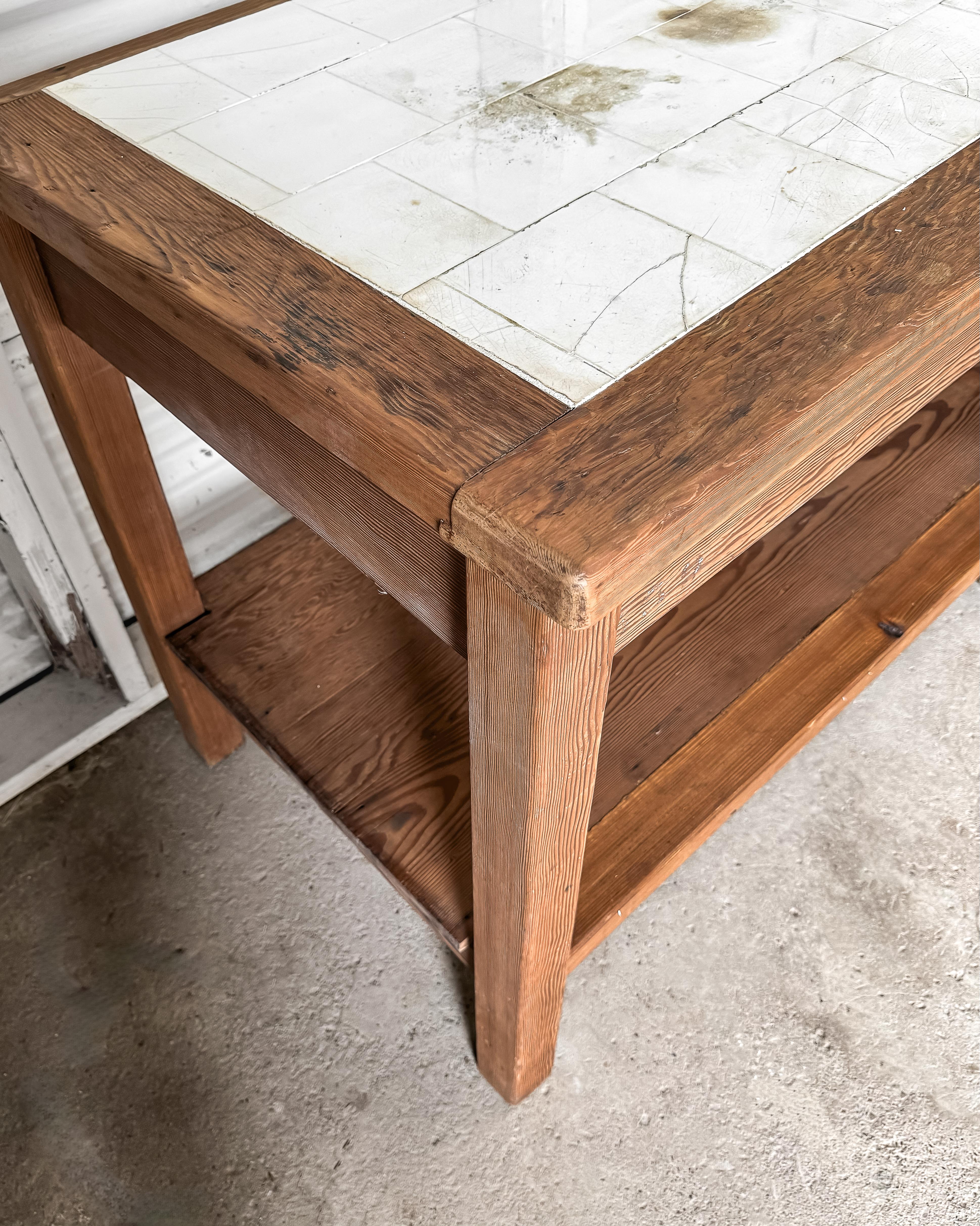 19th Century Belgian Laboratory Table with Villeroy & Boch Tile Top 9