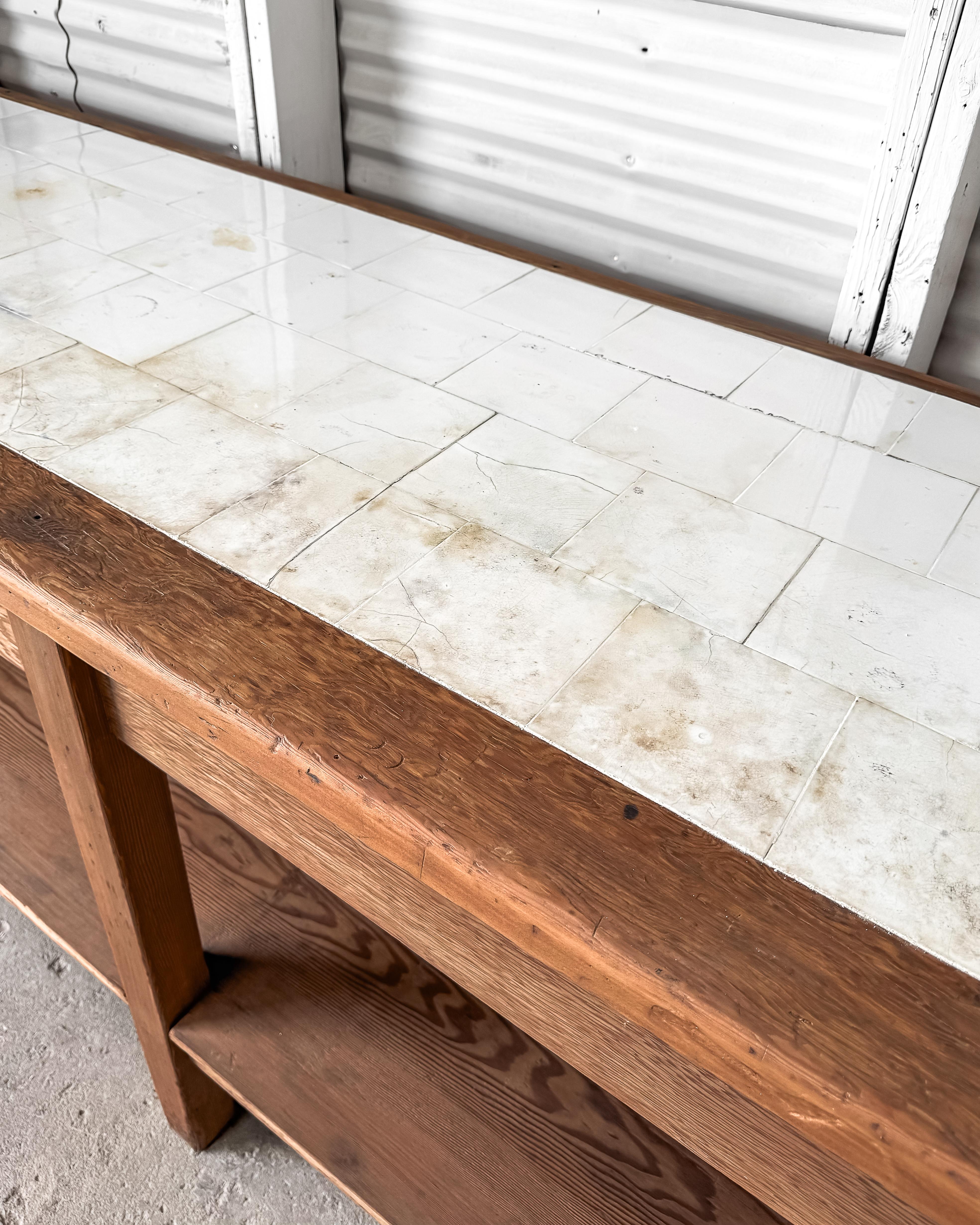 19th Century Belgian Laboratory Table with Villeroy & Boch Tile Top 10
