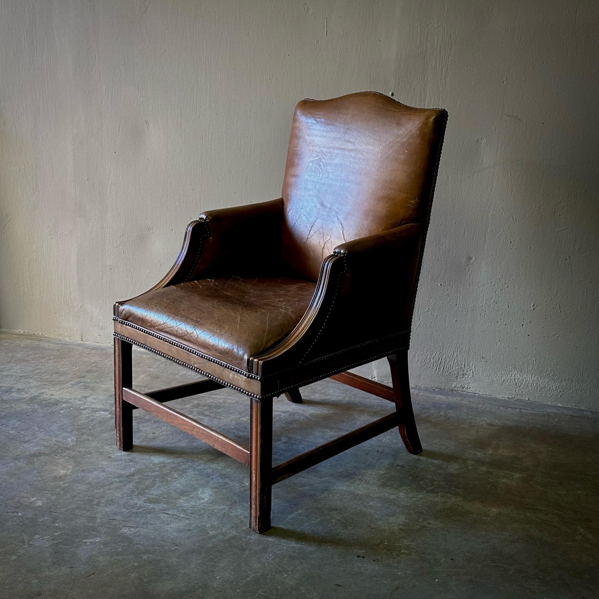 19th Century Belgian Leather Arm Chair In Good Condition In Los Angeles, CA