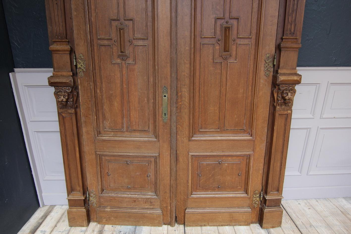 19th Century Belgian Oak Double Door with Frame 9