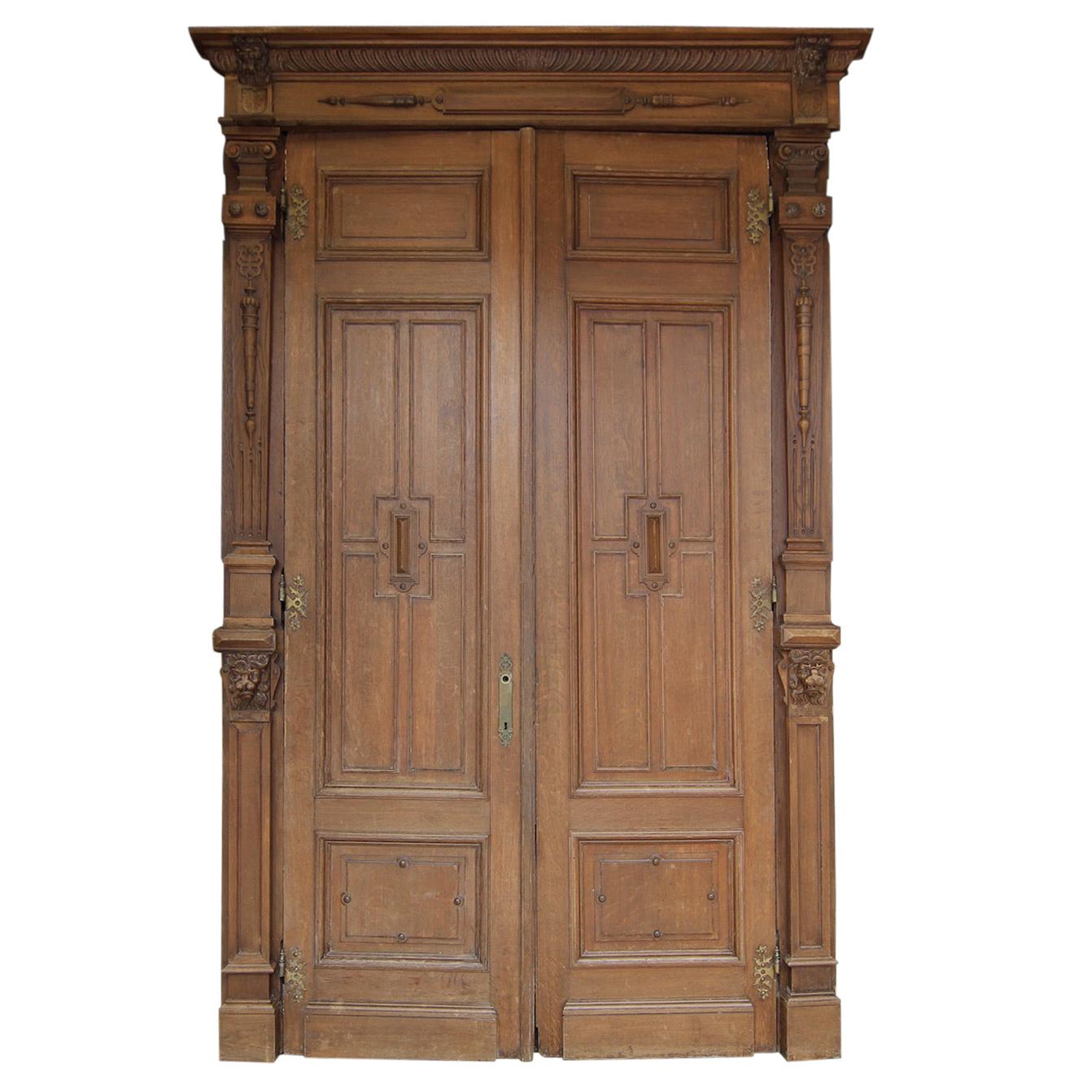 19th Century Belgian Oak Double Door with Frame