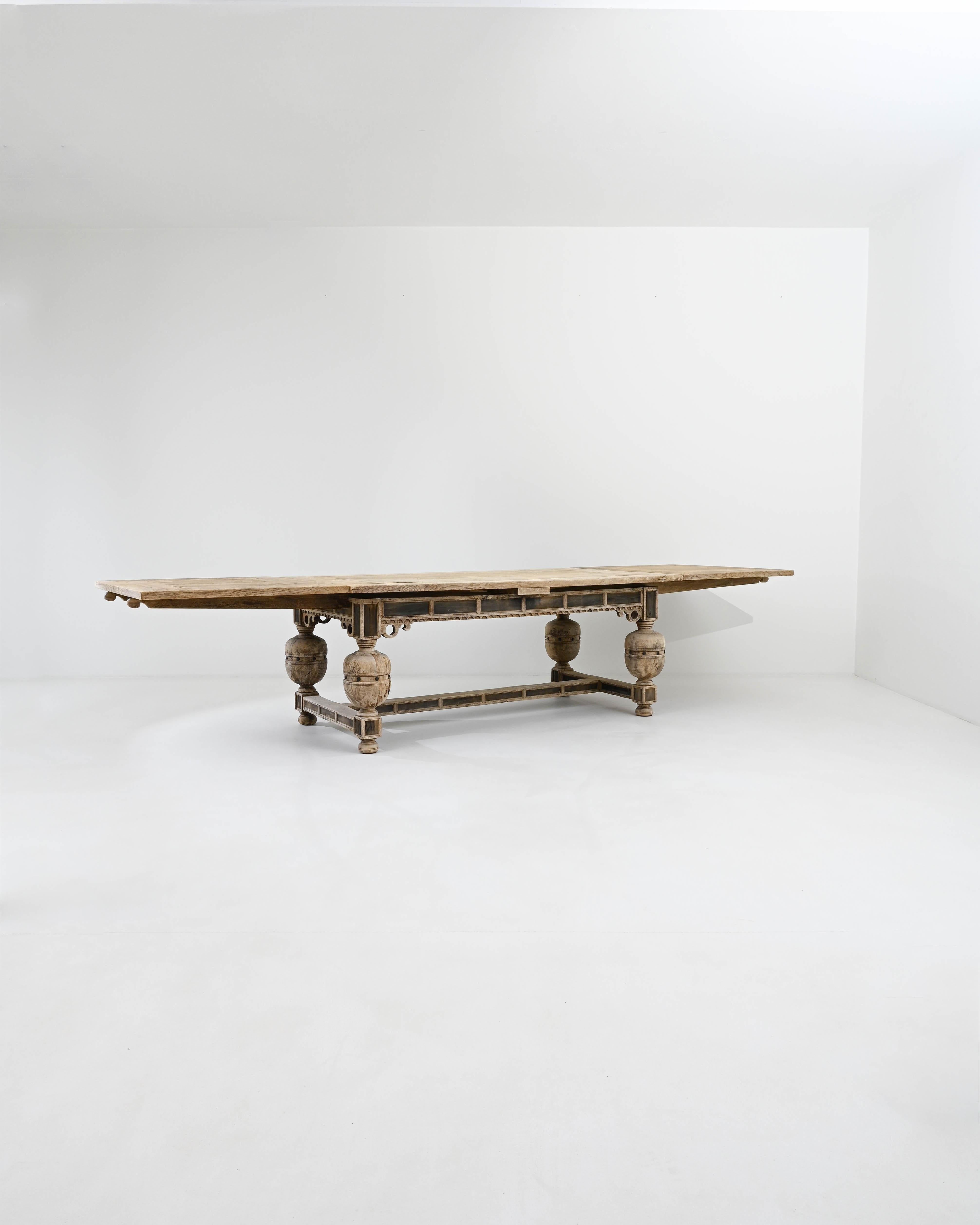 Bleached 19th Century Belgian Oak Pull Leaf Dining Table