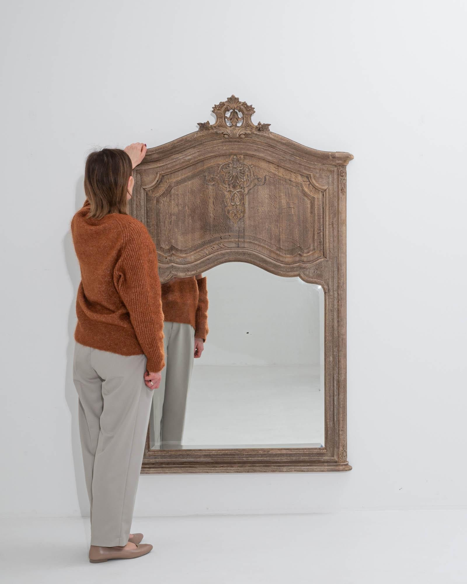 Bleached 19th Century Belgian Oak Trumeau Mirror