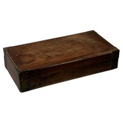 19th Century Belgian Oak Wood Box with Metal Capped Corners