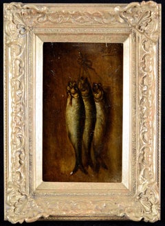 Nature Morte - Pittura ad olio antica belga del 19° secolo, natura morta di pesca di pesce